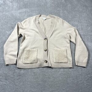 J Jill Cardigan‎ Sweater Knit Beige Pockets Button Front Career Casual